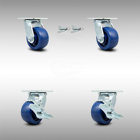 Service Caster 4 Inch SS Solid Poly Caster Set with Roller Bearings 2 Swivel Lock 2 Brake SCC SCC-SS30S420-SPUR-BSL-2-TLB-2